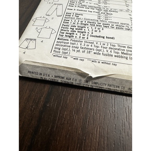 5398 Vintage Simplicity Sewing Pattern unisex Pullover Top Pants Shorts 1-3 1981 - Picture 2 of 4